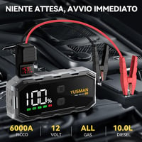 YUSMAN 5000A Hordozható Autó és Motor Bikázó - 21800mAh Akkumulátor Indító Minden Benzines és 10.0L Dízel Járműhöz, LED Lámpával, QC3.0 Tölt 2
