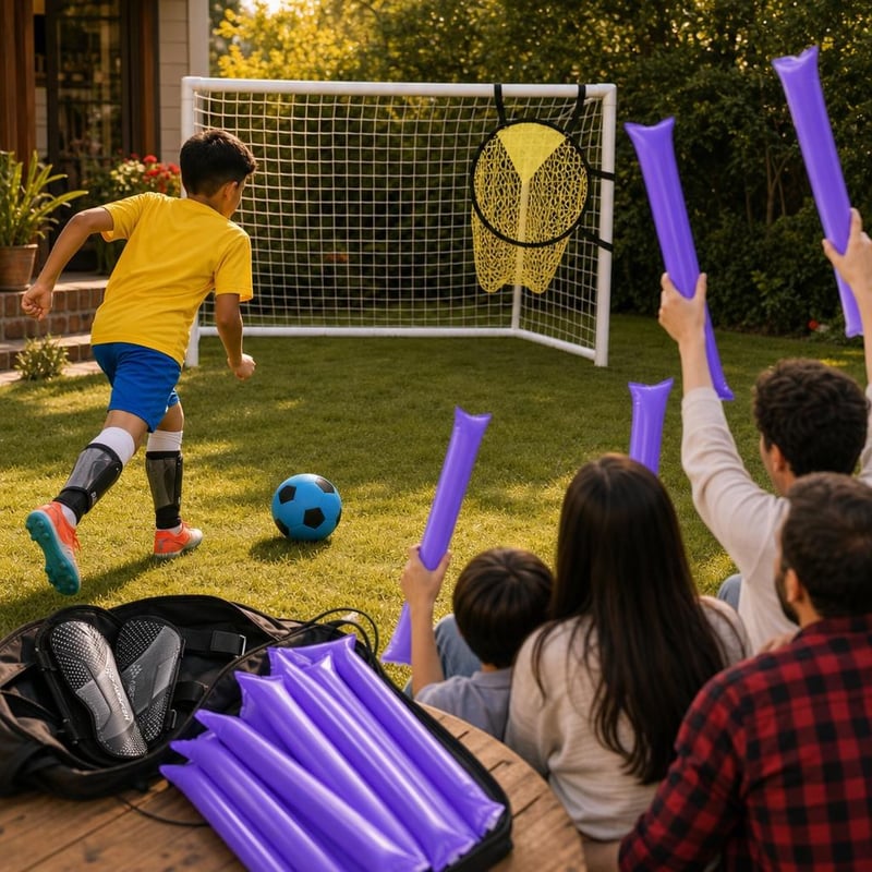 Futbalový set Gól: chrániče s členkom + penová lopta 20 cm + sieť na tréning + 20x fandiace tyče