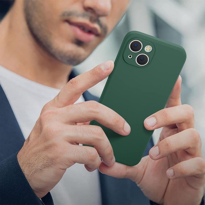 iPhone 14 Szilikon Tok Mikroszálas Béléssel, 2db-os Szett Fekete-Zöld