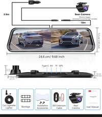 Vtopek T30-EU5 Tükör Menetrögzítő Kamera Szett - Dupla 1080P Felvétel, 10" IPS Érintőkijelző, 170°+140° Látószög, Éjjellátó, Tolatókamera 9