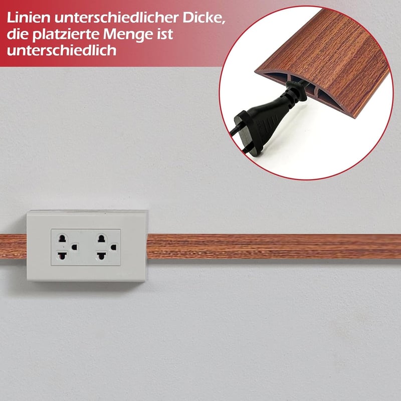 IGTOPS Öntapadós Padlókábel Védő, Barna Fa Mintázatú PVC, Méretre Vágható, Csúszásgátló Kábelcsatorna, Beltéri-Kültéri Használatra, 50mm x 1