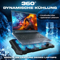 KLIM V8 Gamer Laptop Hűtőpad 8 Ventilátorral - RGB Világítás - 17 Colos Laptopokhoz - 2 USB Port - Telefontartó - Állítható Szög 2
