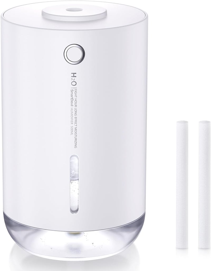 SmartDevil 500ml Hordozható Mini Párásító - USB Asztali Légnedvesítő Növényekhez, Otthonra, Irodába - 2 Párásítási Mód, Automatikus Kikapcso