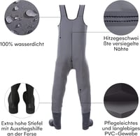 ww & friends GmbH Vízálló Neoprén Halásznadrág 5mm - Lélegző Gázlónadrág Gumicsizmával, Hőtartó Zoknival - Horgászathoz, Tavi és Folyami Has 5