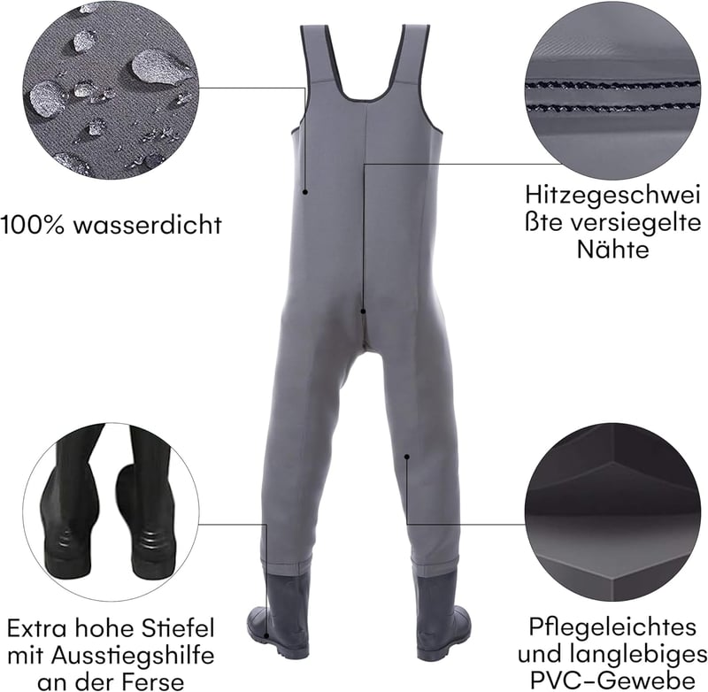 ww & friends GmbH Vízálló Neoprén Halásznadrág 5mm - Lélegző Gázlónadrág Gumicsizmával, Hőtartó Zoknival - Horgászathoz, Tavi és Folyami Has