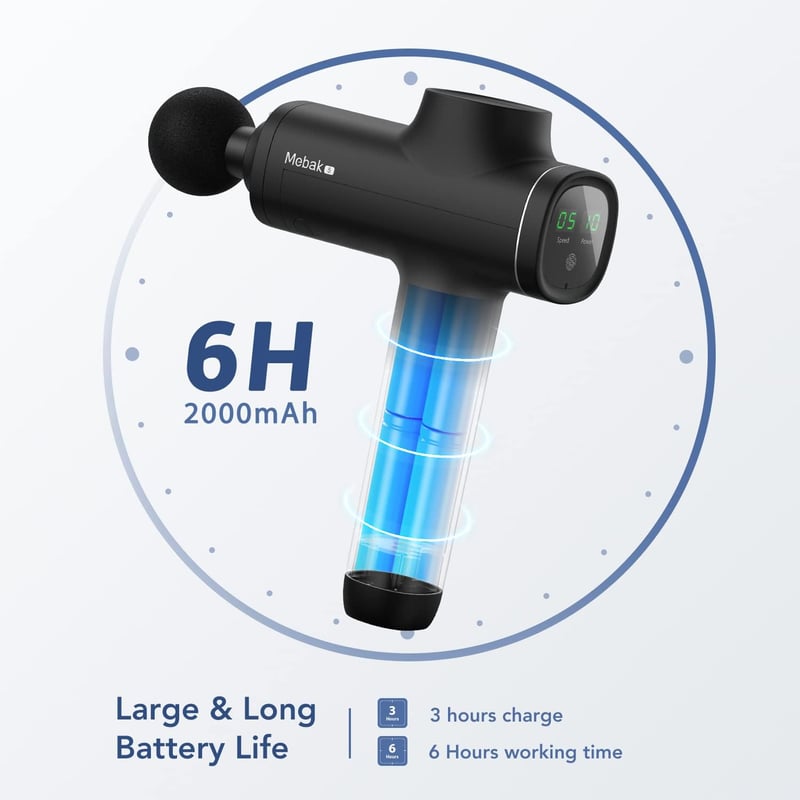 Mebak 5 Masszázspisztoly - 2700 RPM Izomfeszülés Oldó Készülék 6 Fejjel, 5 Sebességgel, Hordtáskával, 2000 mAh Akkumulátorral

AI: Mebak 5 M