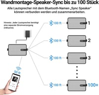 Inwa Bluetooth Kültéri Hangszóró, 250W Vezeték Nélküli Hangrendszer, IPX5 Vízálló, Falra Szerelhető, 2db Szinkronizálható Hangszóró Távirány 5