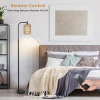 Rayofly Állólámpa Távirányítóval - Rattan Nappali Lámpa Állítható Fényerővel és Applikációs Vezérléssel, Bohém Lámpa Rattan és Len Lámpaerny 7