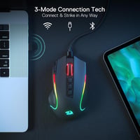 Redragon M612 PRO RGB Gamer Egér 8000 DPI Vezetékes/Vezeték Nélküli 9 Programozható Gombbal, 6 Háttérvilágítási Móddal, Bluetooth és 2.4G Ka 3