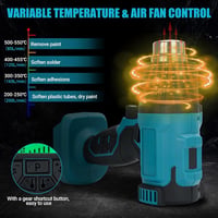 DriSubt Hőlégfúvó Makita 18V Akkumulátorokhoz - LCD Kijelző, 550°C, Állítható Hőmérséklet, 8 Fúvóka, Festékeltávolításhoz, Forrasztáshoz, Ba 2