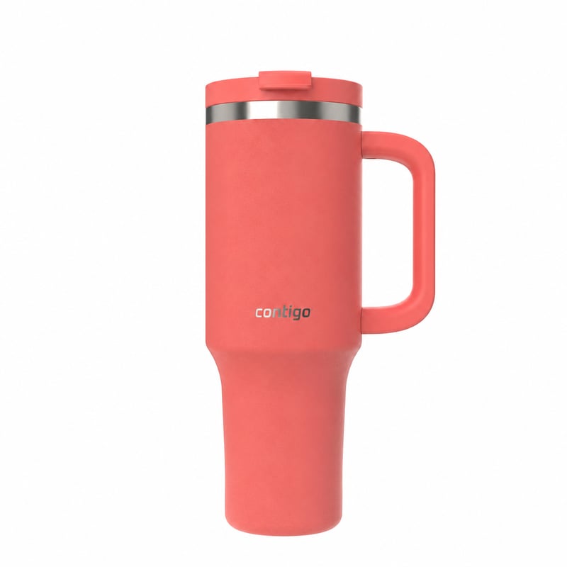 Termoska Contigo Tumbler 1200 ml s držadlom a slamkou, koralová farba, vákuovo izolovaná — bez slamky (stav: pozri 2. obrázok)