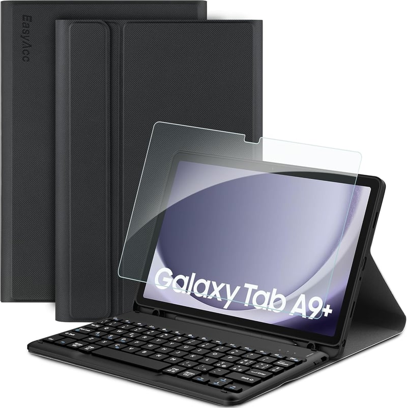 Samsung Galaxy Tab A9+ 11" EasyAcc levehető olasz billentyűzetes tok, védőfóliával és tolltartóval - fekete