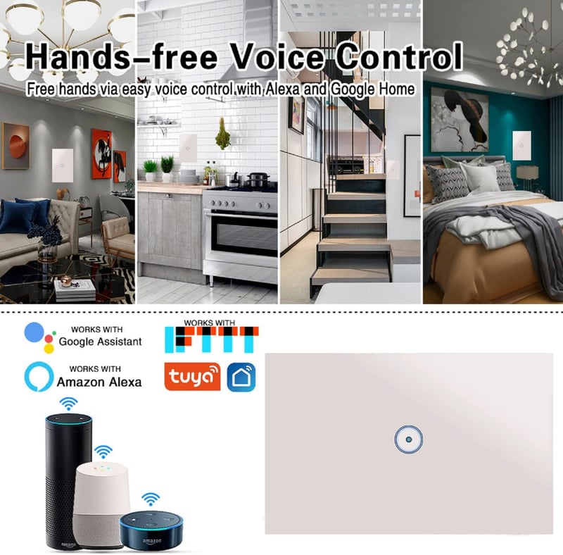 Jinvoo WiFi Okos Fali Kapcsoló - 1/2/3 Gombos Érintésvezérlés, Távirányítás Telefonról, Alexa/Google Home Kompatibilis, Időzítő Funkcióval, 