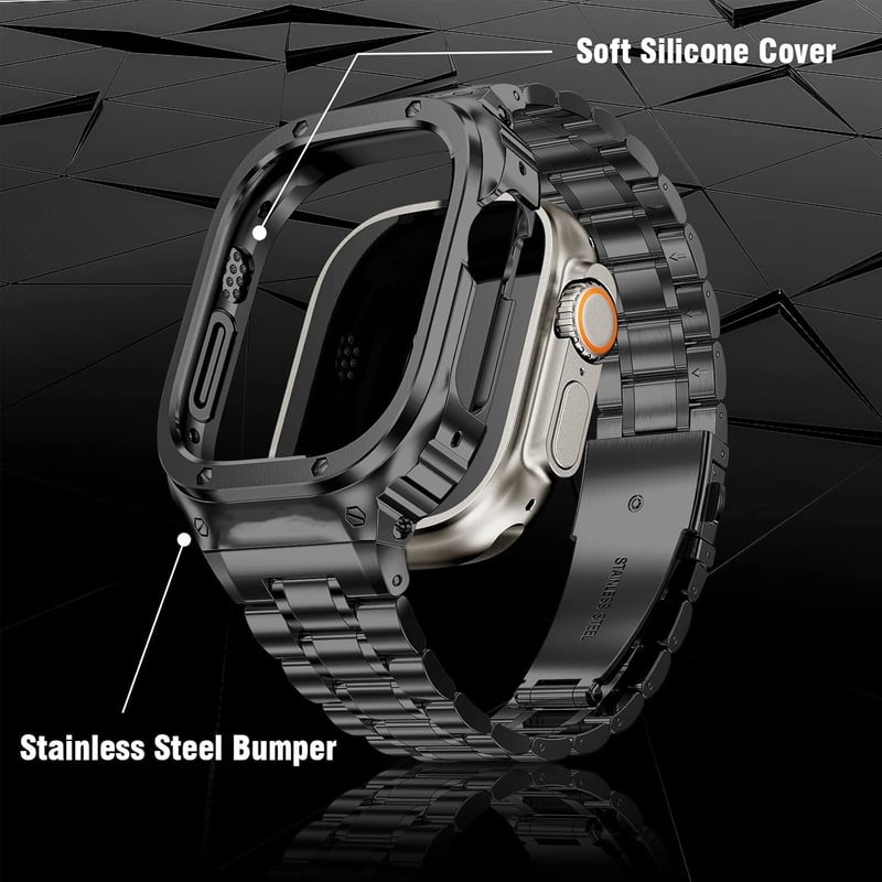 Apple Watch Ultra 49mm Robusztus Fém Szíj Tokkal - Szürke