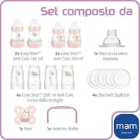 MAM Easy Start Anti-Colic Baba Cumisüveg Szett Újszülötteknek, 8 Palack (130-260ml), Cumi, Fogó, Ivócső, 94% Elfogadás, 80% Kevesebb Hasfájá 2
