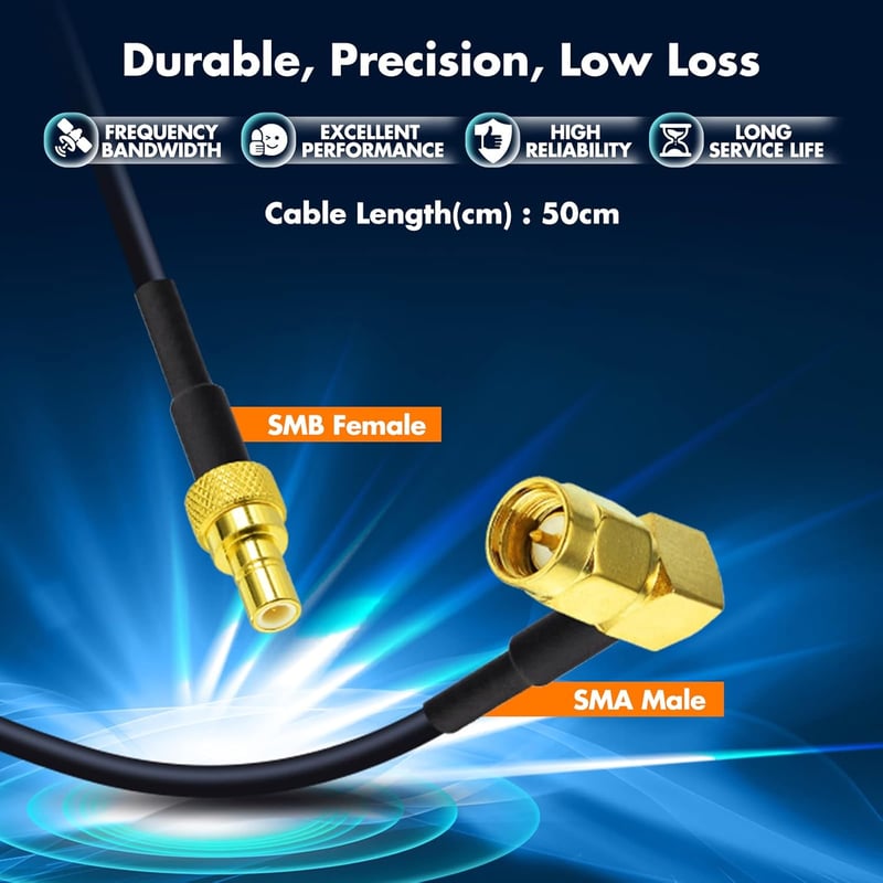 Eightwood DAB+ Antenna Adapter - SMA-SMB Átalakító Kábel RG174 50cm - Blaupunkt, TechniSat, Pioneer, Sony, Alpine Autórádióhoz