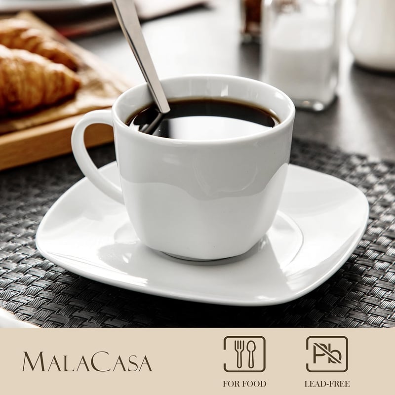 MALACASA Elisa 12 részes krémfehér porcelán kávéskészlet 6 személyre