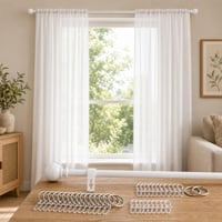 Záclonový set Elegance: výsuvná garniža + 50+50 krúžkov s háčikmi + 2x voile záclona 1
