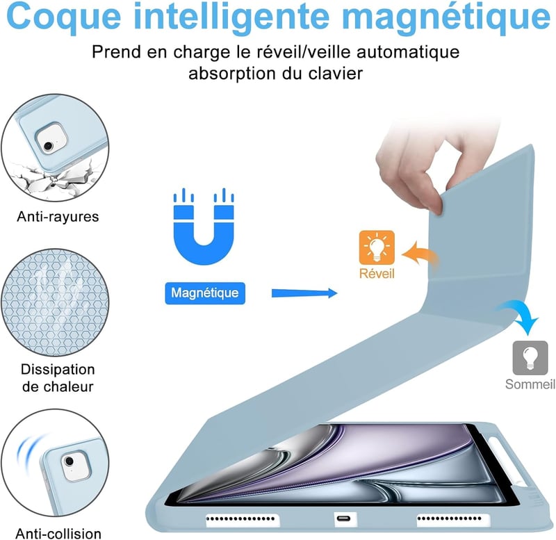 FARYODI iPad Air 13" (M2) 2024 Védőtok Levehető Bluetooth Billentyűzettel, Francia AZERTY Kiosztás, Beépített Apple Pencil Tartóval, Világos