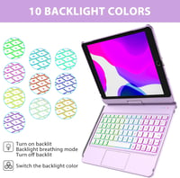 iPad 10.2 360°-os Bluetooth billentyűzetes tok, 7 színű háttérvilágítással - 9./8./7./6. generációs iPadhez (Lila) 3