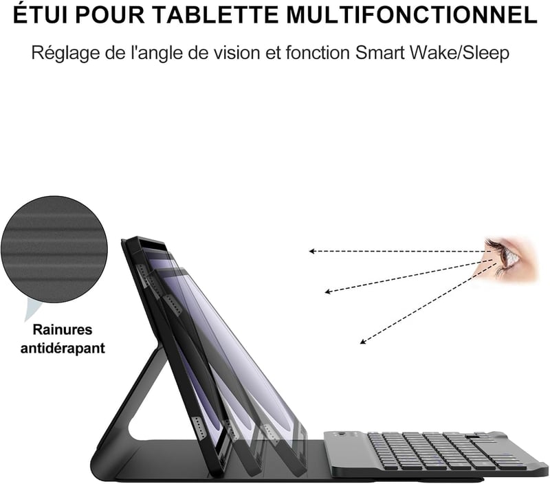 FARYODI Billentyűzetes Tok Samsung Galaxy Tab A9+ 11" 2023 Tablethez - Francia AZERTY Kiosztás, Stifttartóval, Fekete Védőtok (SM-X210/X216/