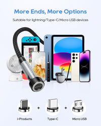 KUULAA 6 az 1-ben mágneses töltőkábel, 360°-os, USB-C/A, 2m, gyorstöltés 8
