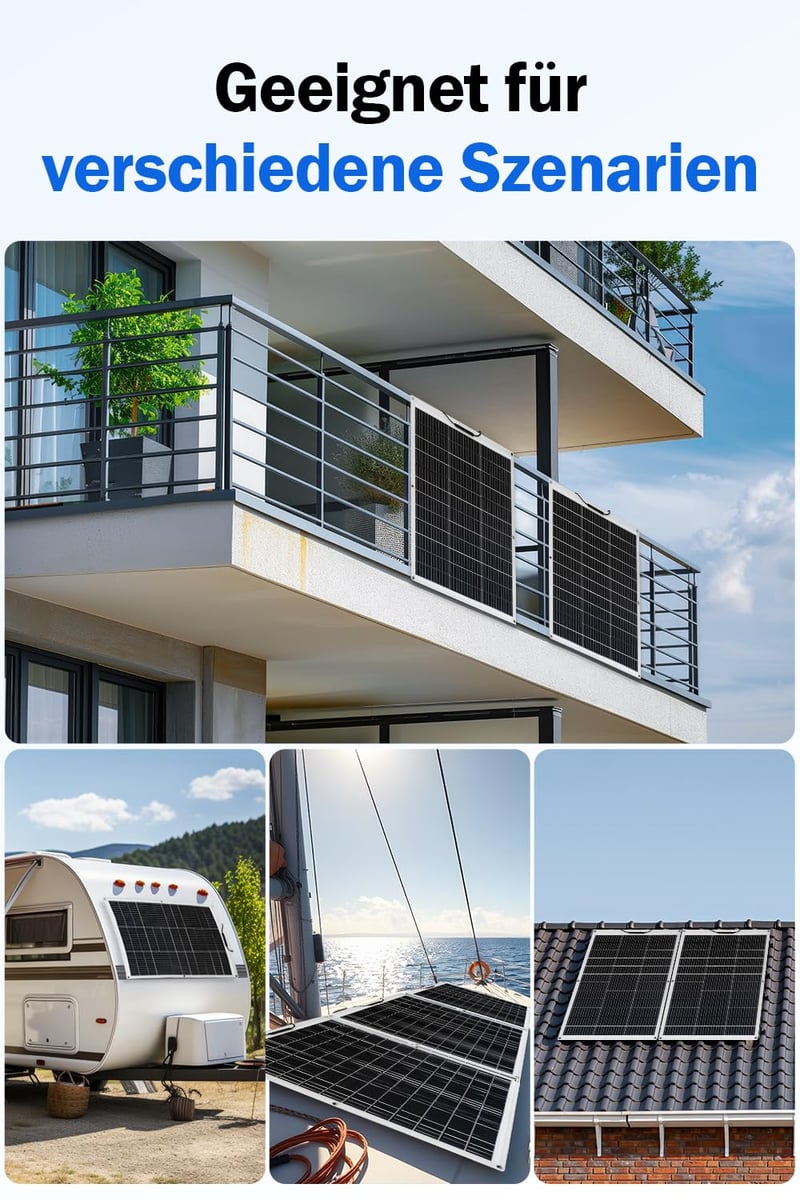 ECO-WORTHY 260W Flexibilis Napelem (2x130W) - Üvegszálas, 12BB Monokristályos, 23% Hatásfokú - Erkélyre, Lakóautóra, Hajóra, Kempingezéshez,