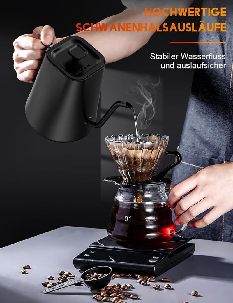 Gooseneck Elektromos Vízforraló Hőmérséklet Szabályozással, 1L, 1200W