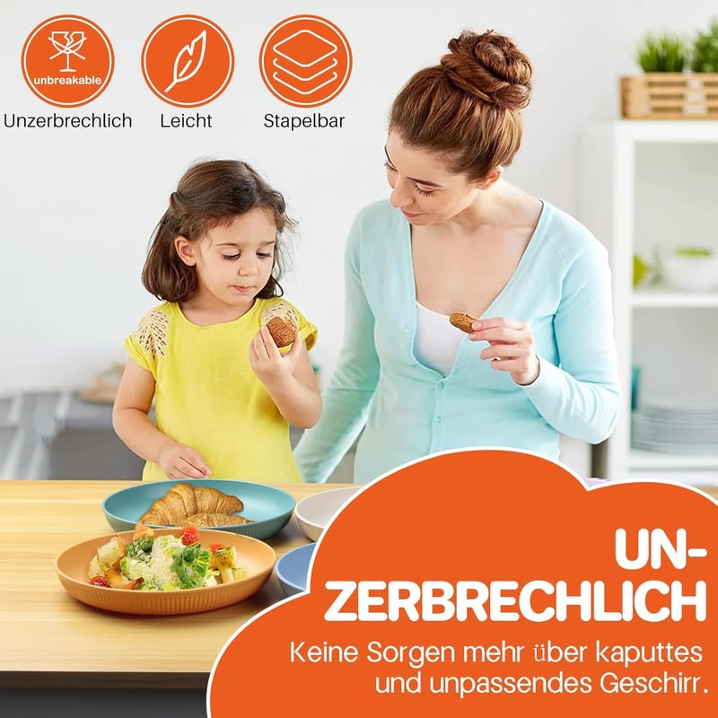 FUNYKICH 6 db 23 cm-es Műanyag Tányér Szett - Könnyű, Törhetetlen, Mikrohullámú Sütőben és Mosogatógépben Használható Kempingezéshez, Piknik