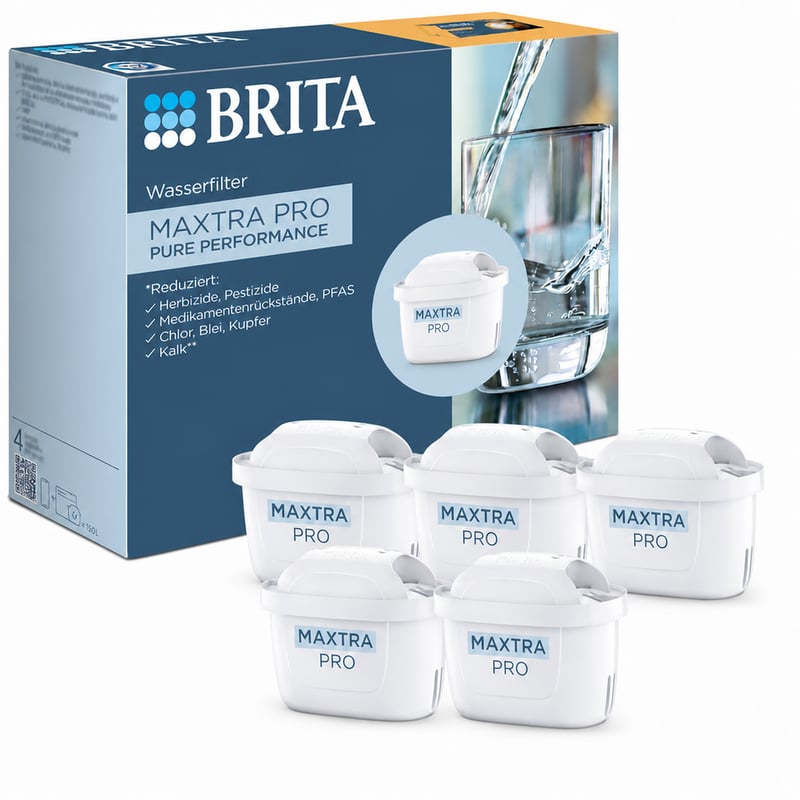 BRITA MAXTRA PRO Pure Performance Cartuș filtru de apă, rezervă pentru apă de la robinet, împotriva calcarului, clorului și pesticidelor, 5 bucăți (din set original)