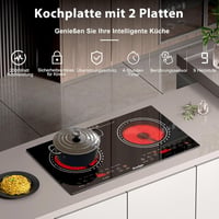 Cooksir 60 cm-es Üvegkerámia Főzőlap 2 Zónával, 3600W, Érintőgombos, Időzítővel, Biztonsági Zárral, Infravörös Fűtéssel, Dugóval, Beépíthető 2