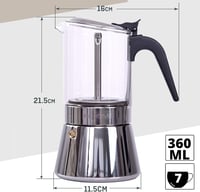 Luxus Olasz Üveg Moka Kávéfőző - 360ml, Rozsdamentes Acél 5