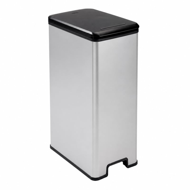 Coș de gunoi cu pedală Curver Slim 40 L, culoare oțel, 42x25x61 cm, închidere silențioasă — defect, funcționează parțial: pedală ruptă (stare: vezi poza a 2-a)
