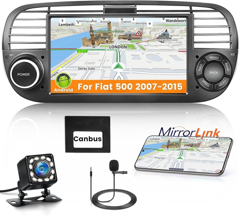 FIAT 500 Android 10.0 Autoradio 7" Érintőképernyővel, Navigációval és Tolatókamerával (2007-2015)