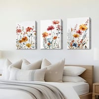 HALFLEMART Vadvirágos Vászonkép 3 Részes - Rusztikus Virágmintás Falikép Kerettel - Nappali Hálószoba Dekoráció - 150 x 70 cm Faldekoráció 3