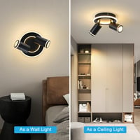 SANSHI Kerek Mennyezeti Spotlámpa 350° Forgatható, 15W+10W LED, Alsó Világítással, 2 GU10 Izzóval, 3000K Meleg Fehér, Modern Fekete Alumíniu 6