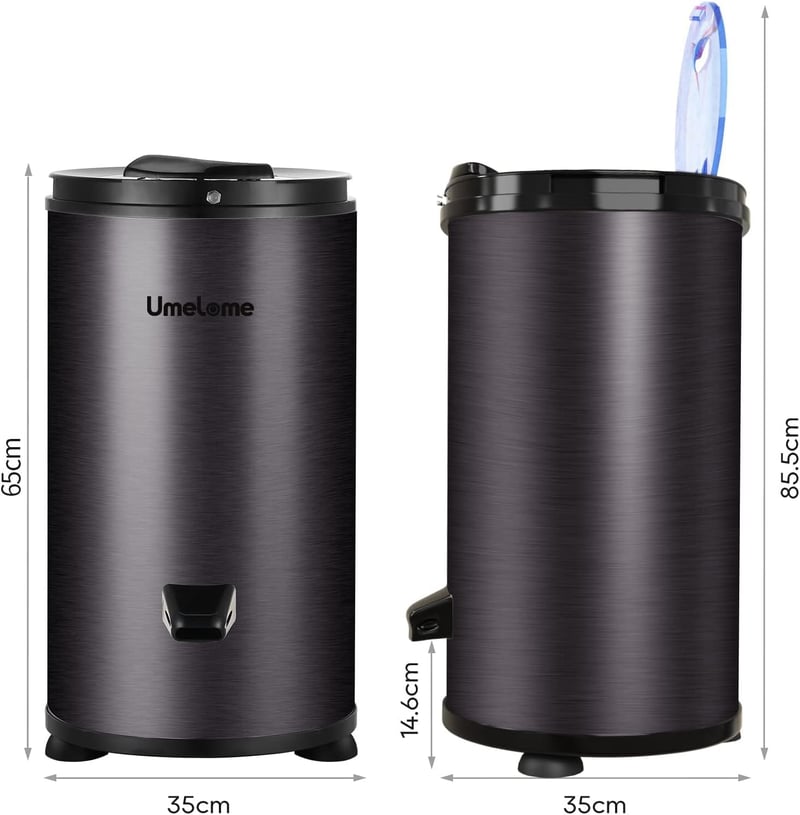 Umelome SP1068 Centrifuga - 6 kg Kapacitású Energiatakarékos Ruhaszárító, 2800 RPM, A+++ Energiaosztály, Fekete, Felültöltős