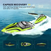 Barcă cu telecomandă DEERC cu LED-uri, viteză de peste 20 km/h, barcă RC impermeabilă pentru piscină și lac, cu 2 baterii, reîncărcabilă USB 2