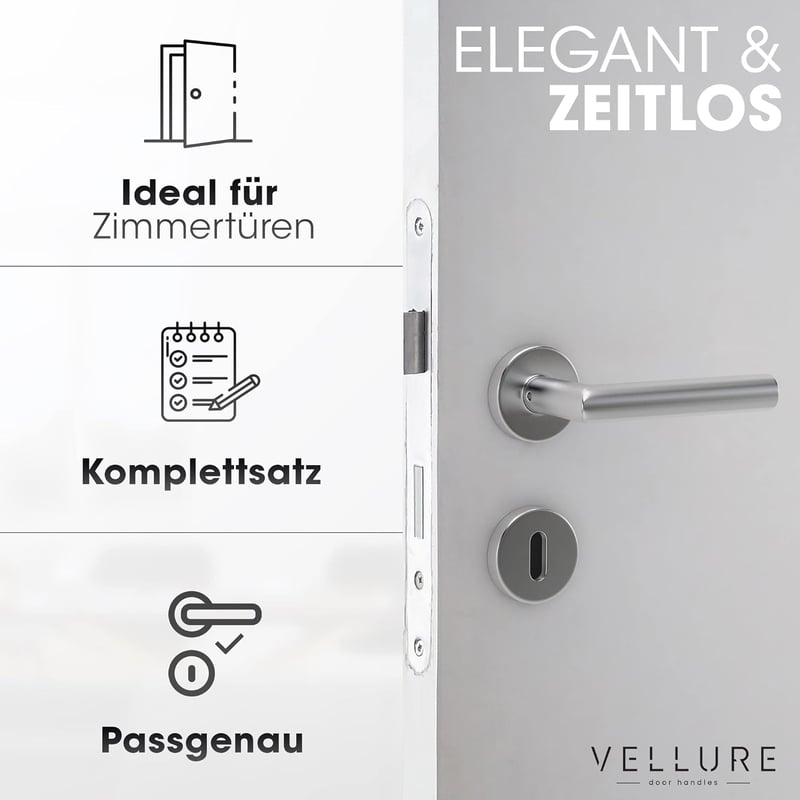 Vellure® Rozsdamentes Acél Ajtókilincs Szett 4db - Beltéri Ajtókhoz, Sablonnal