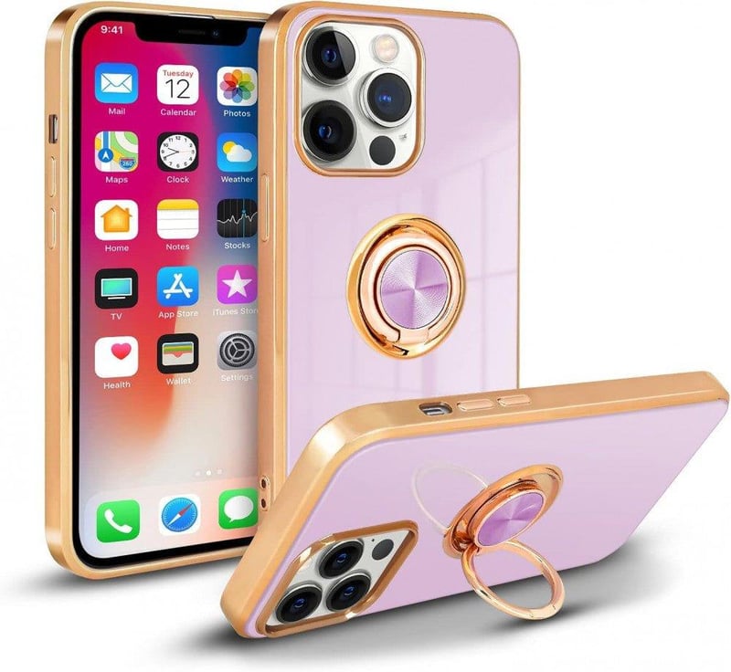 iPhone 13 Pro Rosegold-Lila Mágneses Gyűrűs Matt Szilikon Védőtok
