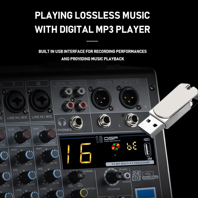 Weymic E-Series 8 csatornás professzionális keverőpult DJ-knek, stúdiófelvételhez, karaokéhoz - USB, XLR, 48V fantomtáp, Bluetooth