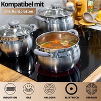Daniks Rozsdamentes Acél Lábas 2,9L Üvegfedővel - Indukciós Főzőlappal Kompatibilis Edény Szilikon Fogantyúkkal, Mosogatógépben Mosható 5