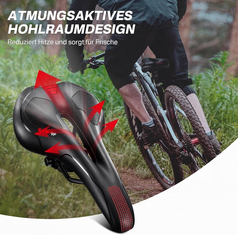 YOUNGDO Gél Kerékpárülés - Ergonomikus, Légáteresztő, Ütéselnyelő MTB Nyereg Vízálló Borítással, Piros, 100kg Teherbírás - Black+red, MTB-145mm, MTB-Red-145mm, Foam