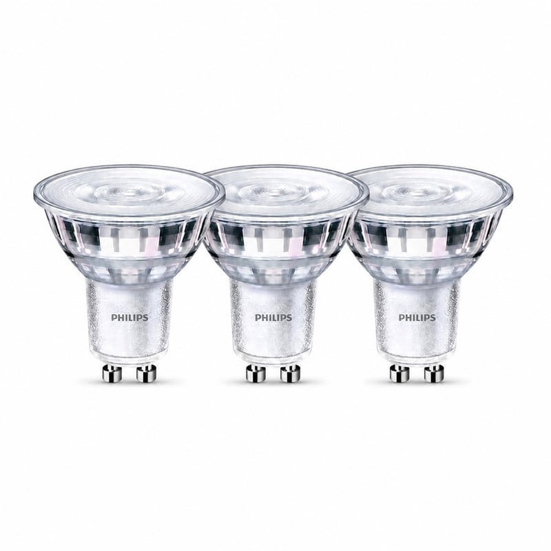 Pachet becuri LED Philips WarmGlow GU10, Spot LED, Reglabil (Dimmable), Lumină albă caldă (2200-2700K), 345 lumeni, echivalent 50W, set de 3 bucăți