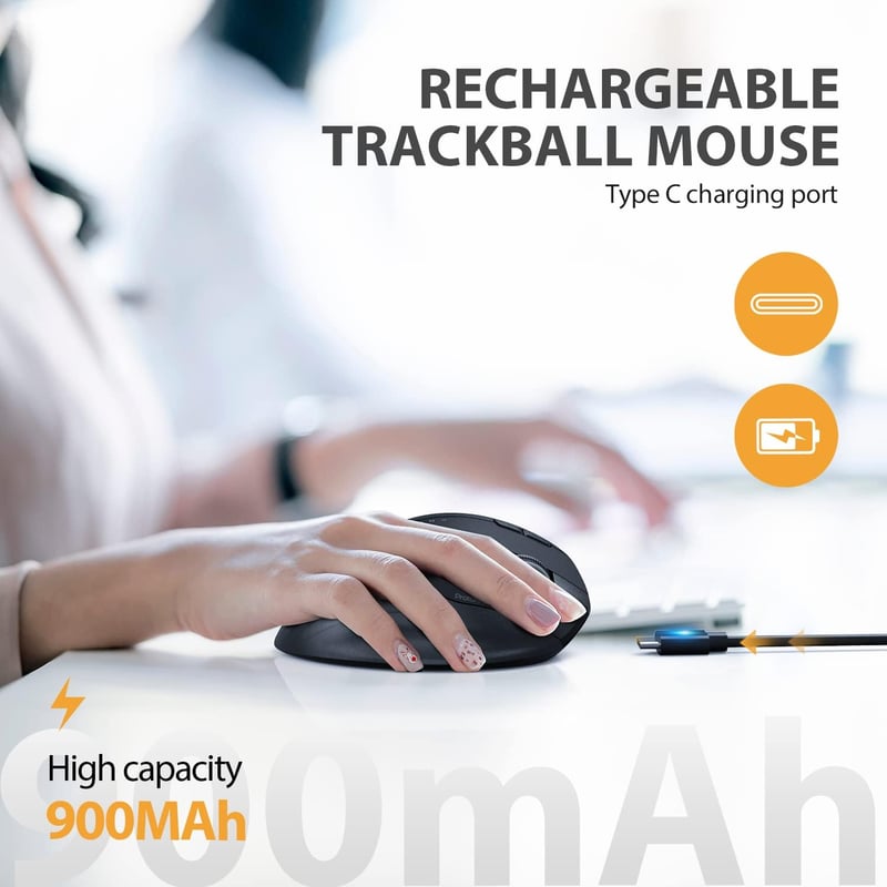 ProtoArc EM01 ergonomikus RGB trackball egér, vezeték nélküli, állítható DPI, újratölthető