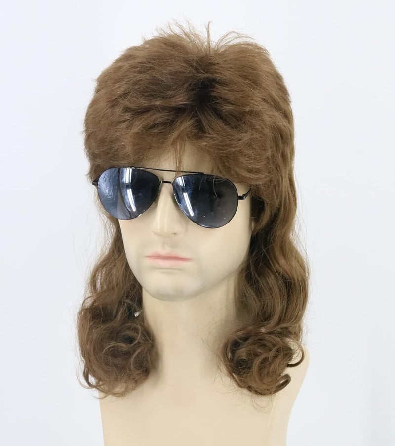 Topcosplay 70-es/80-as Évek Mullet Paróka - Barna Göndör Haj Farsangra, Halloweenre, Hőálló Szintetikus Szálak, 58-62 cm