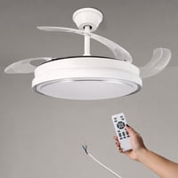 Stropný ventilátor M mimotec s LED osvetlením, diaľkovým ovládaním, jednosmerným motorom, 6 — chybný, na náhradné diely: nefunkčný (stav: pozri 2. obrázok) 1
