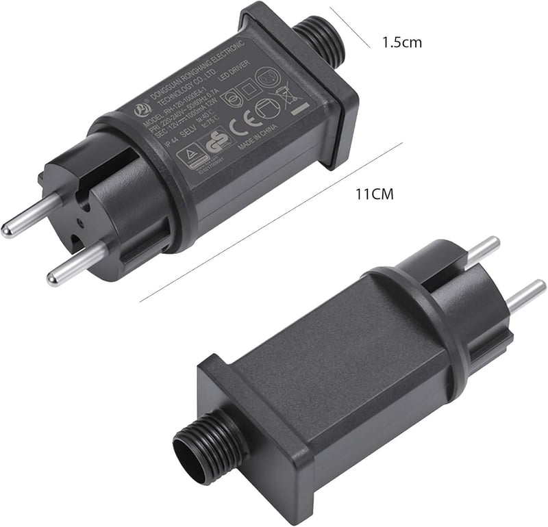 Sunshine smile EU Adapter - 12V IP44 Vízálló Transzformátor LED Fényfüzérekhez, Kültéri-Beltéri Használatra, Fekete