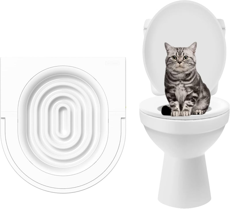 Macska WC-tréner szett - Újrahasználható, homok nélküli toalett-tanító rendszer, fehér