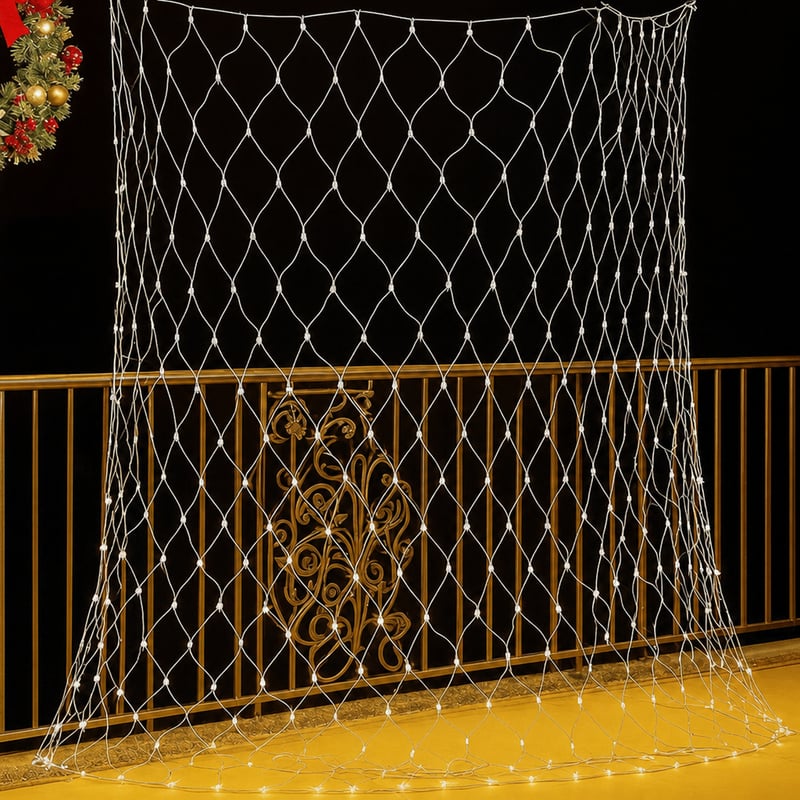 LED svetelná sieť Joysing 3x2m, 208 teplých bielych LED diód, 8 režimov, časovač, IP66 — nefunkčná, na súčiastky: nesvietiace LED diódy (stav: viď 2. obrázok)